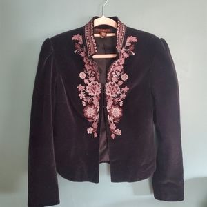 Bandolino black & pink embroidered puff sleeve jacket 12 large